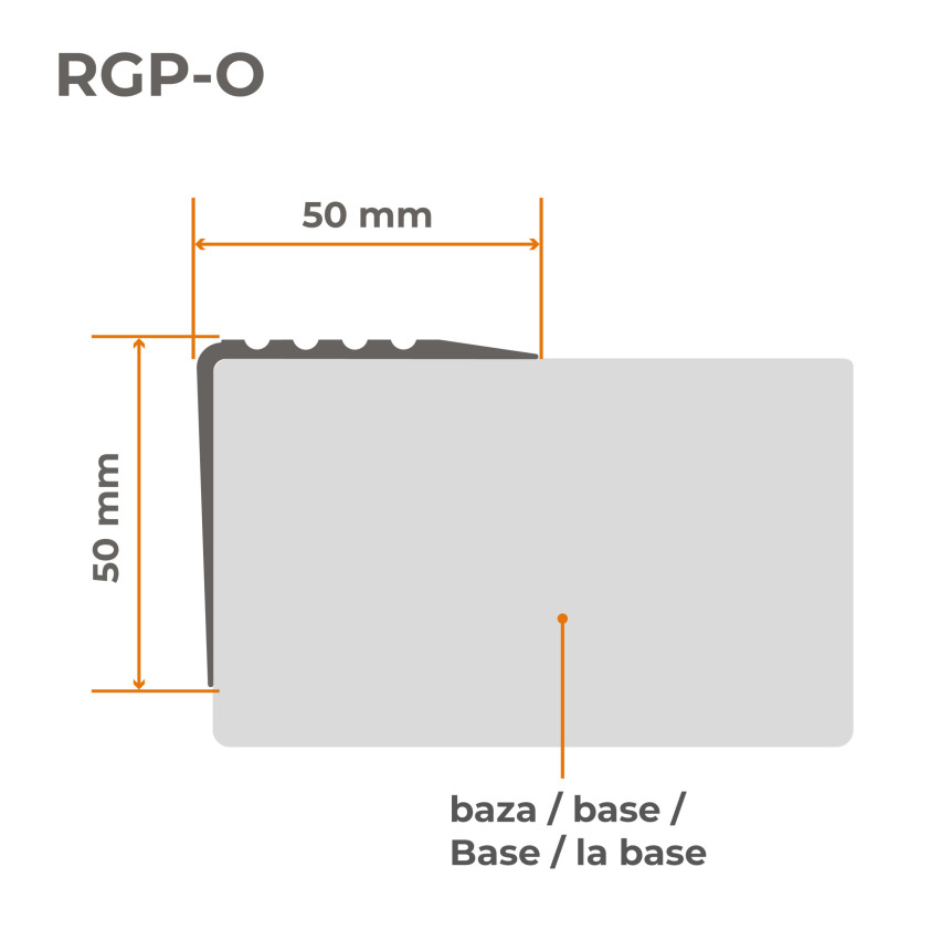 Munkahelyi biztonsági és egészségvédelmi csúszásgátló lépcsőprofil figyelmeztető RGP-O 50x50 mm 150 cm piros, 50x50mm, 1,5m