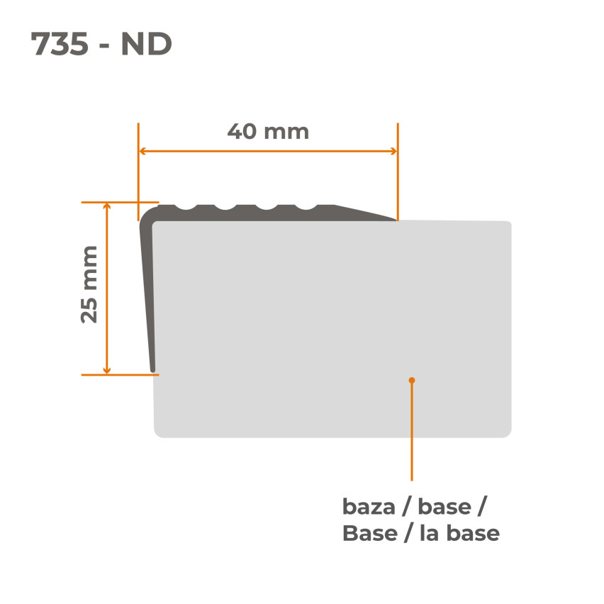 Lépcsőszegély profil, öntapadós, PVC, műanyag, csúszásgátló profil, szögprofil, 40x25mm, fekete és ezüst