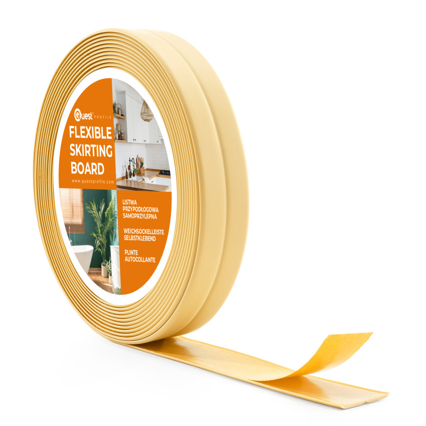 Lágy PVC Szegélyléc, Puha lábazati öntapadós 10x10mm konyhai és fürdőszobai kanyar PVC tömítőszalag közös tömítőszalag krém 5m