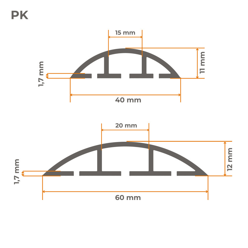 PVC kábelcsatorna - 200 cm, félköríves, sötétszürke