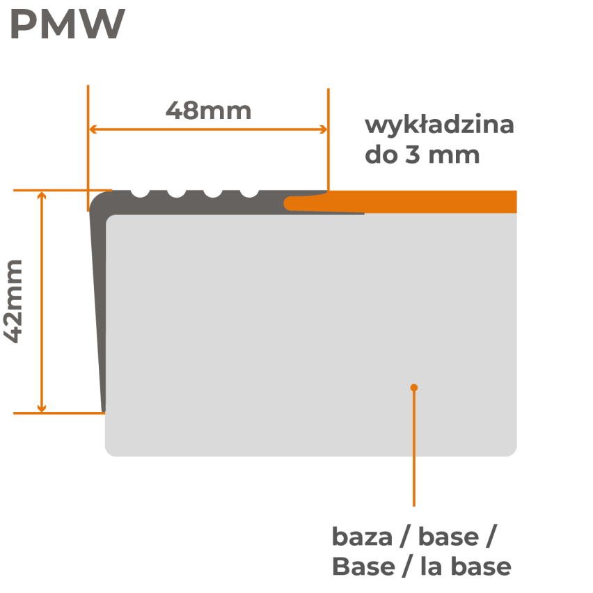 Csúszásmentes lépcsőprofil ragasztóval, 48x42mm, sötétszürke, 