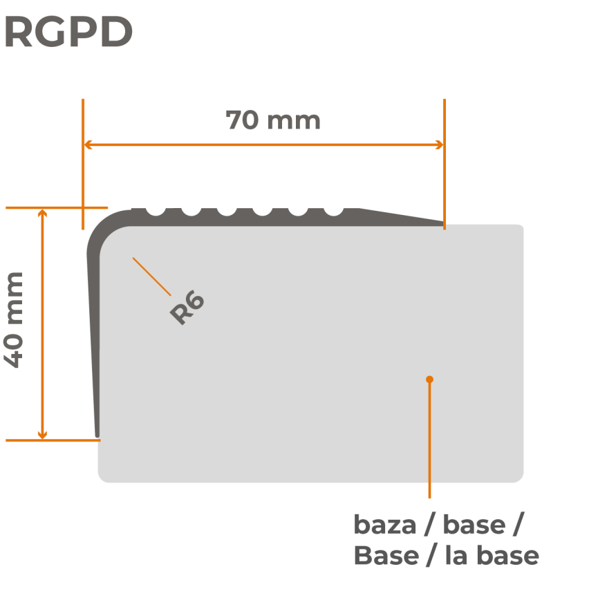 Csúszásgátló lépcső profil 70x40mm 150cm sötétszürke