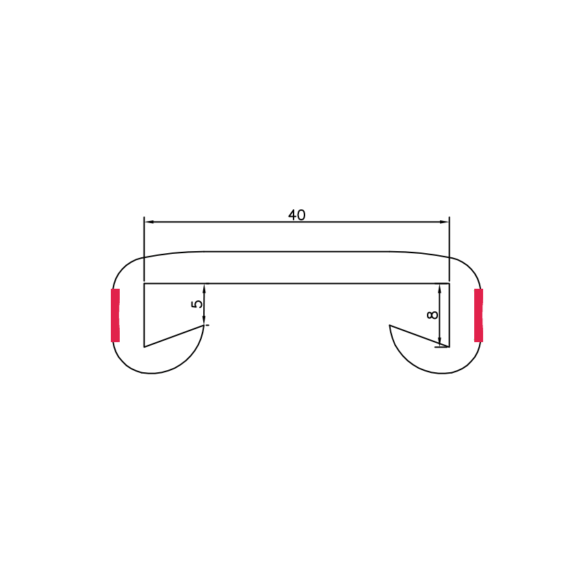 PVC korlát, lépcsőkorlát, lépcsőkorlát, LUX, 40x8mm, szürke/vörös, 1m